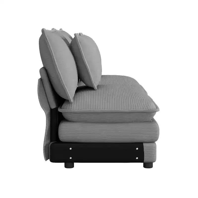 MAYEERTY 141.6 Canapé modulaire moderne en velours côtelé avec quatre oreillers pour salon gris