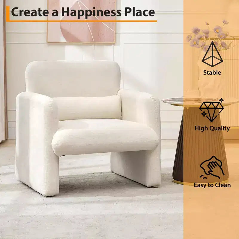 Fauteuil d'appoint douillet en chenille avec accoudoirs et coussin lombaire – Canapé individuel élégant pour la lecture, le salon, la chambre, le bureau ou l'appartement