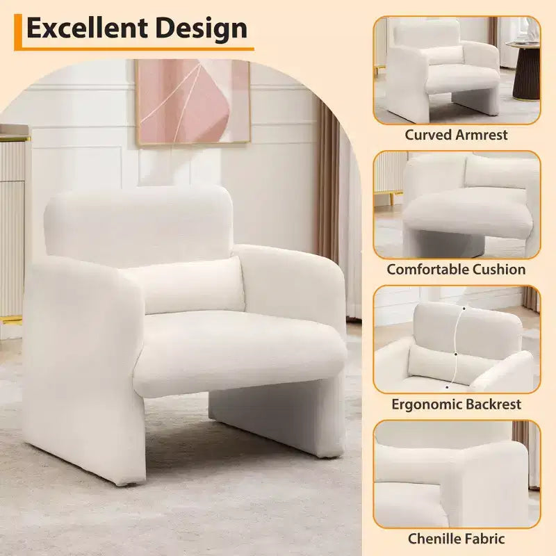 Fauteuil d'appoint douillet en chenille avec accoudoirs et coussin lombaire – Canapé individuel élégant pour la lecture, le salon, la chambre, le bureau ou l'appartement