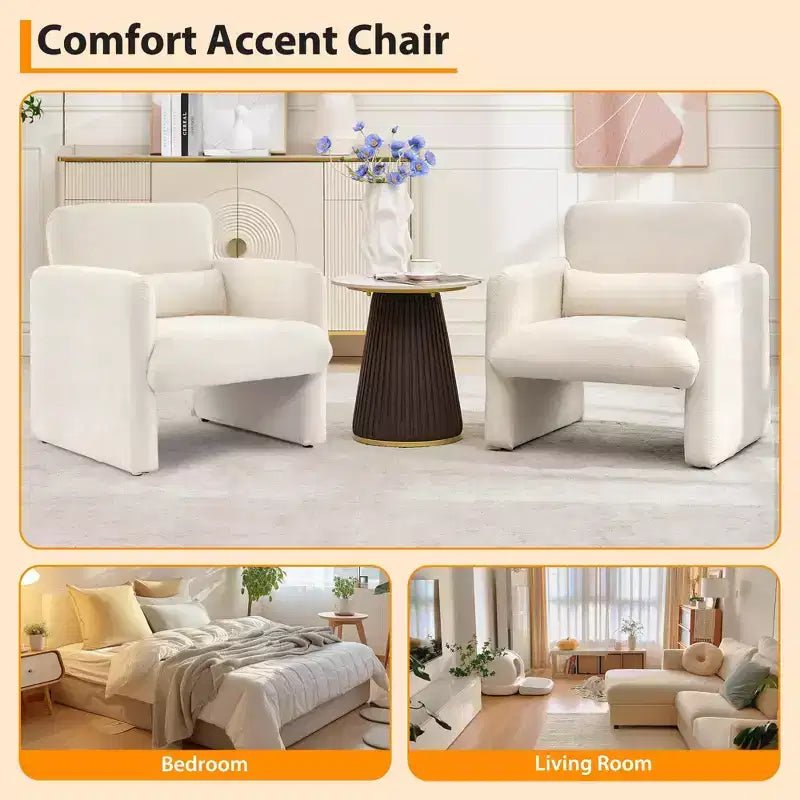Fauteuil d'appoint douillet en chenille avec accoudoirs et coussin lombaire – Canapé individuel élégant pour la lecture, le salon, la chambre, le bureau ou l'appartement