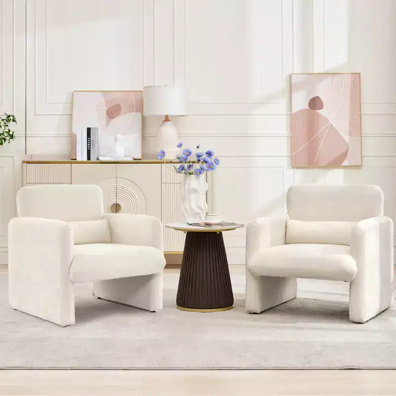 Fauteuil d'appoint douillet en chenille avec accoudoirs et coussin lombaire – Canapé individuel élégant pour la lecture, le salon, la chambre, le bureau ou l'appartement