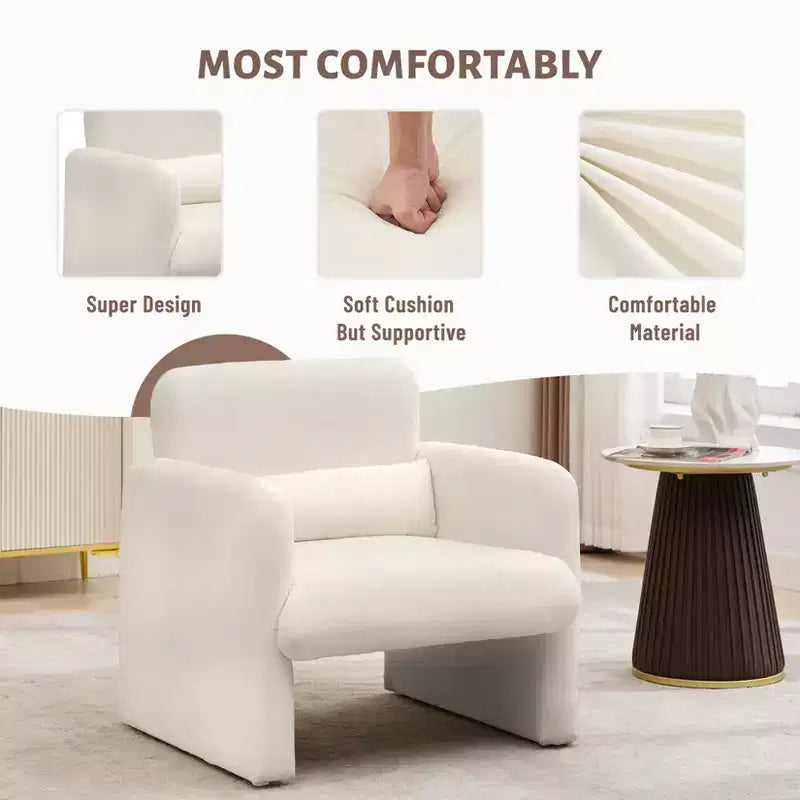 Fauteuil d'appoint douillet en chenille avec accoudoirs et coussin lombaire – Canapé individuel élégant pour la lecture, le salon, la chambre, le bureau ou l'appartement