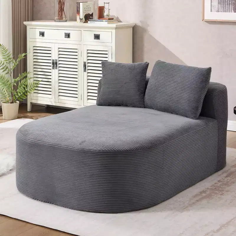 67,5 Pouces Chaise Longue en Velours Côtelé, Siège Large, Fauteuil King avec Assise Profonde et 2 Oreillers, Canapé-Lit Convertible Sans Cadre pour Salon