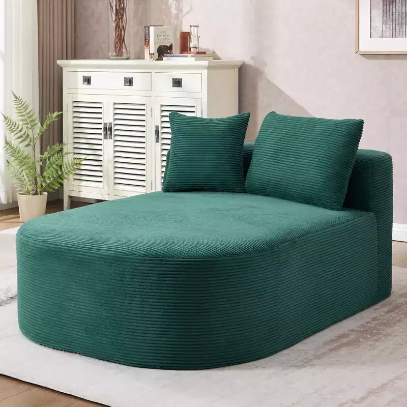 67,5 Pouces Chaise Longue en Velours Côtelé, Siège Large, Fauteuil King avec Assise Profonde et 2 Oreillers, Canapé-Lit Convertible Sans Cadre pour Salon