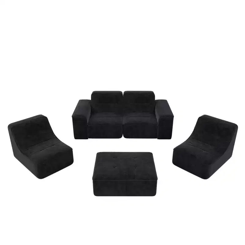143.7Ensemble de canapé modulaire avec pouf amovible, canapé profond capitonné, chaise longue et fauteuil d'appoint, canapé moderne en chenille scintillante pour salon