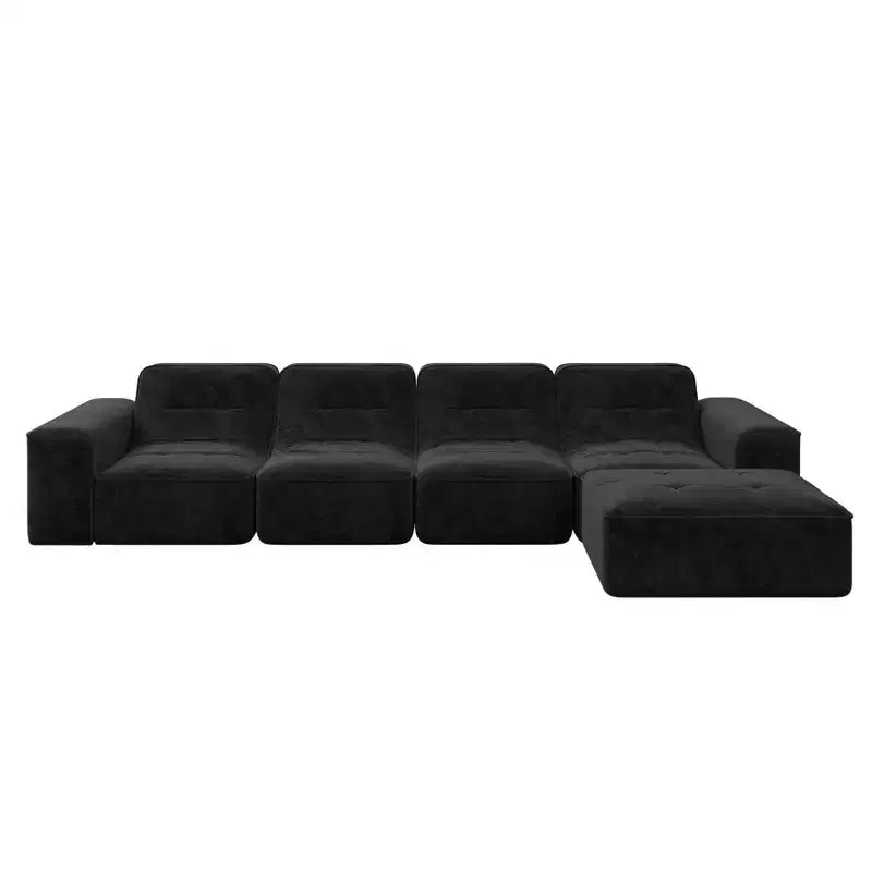 143.7Ensemble de canapé modulaire avec pouf amovible, canapé profond capitonné, chaise longue et fauteuil d'appoint, canapé moderne en chenille scintillante pour salon