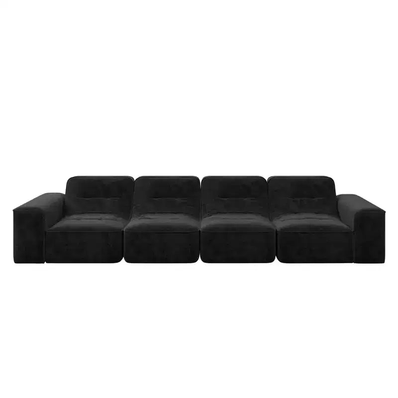 143.7Ensemble de canapé modulaire avec pouf amovible, canapé profond capitonné, chaise longue et fauteuil d'appoint, canapé moderne en chenille scintillante pour salon