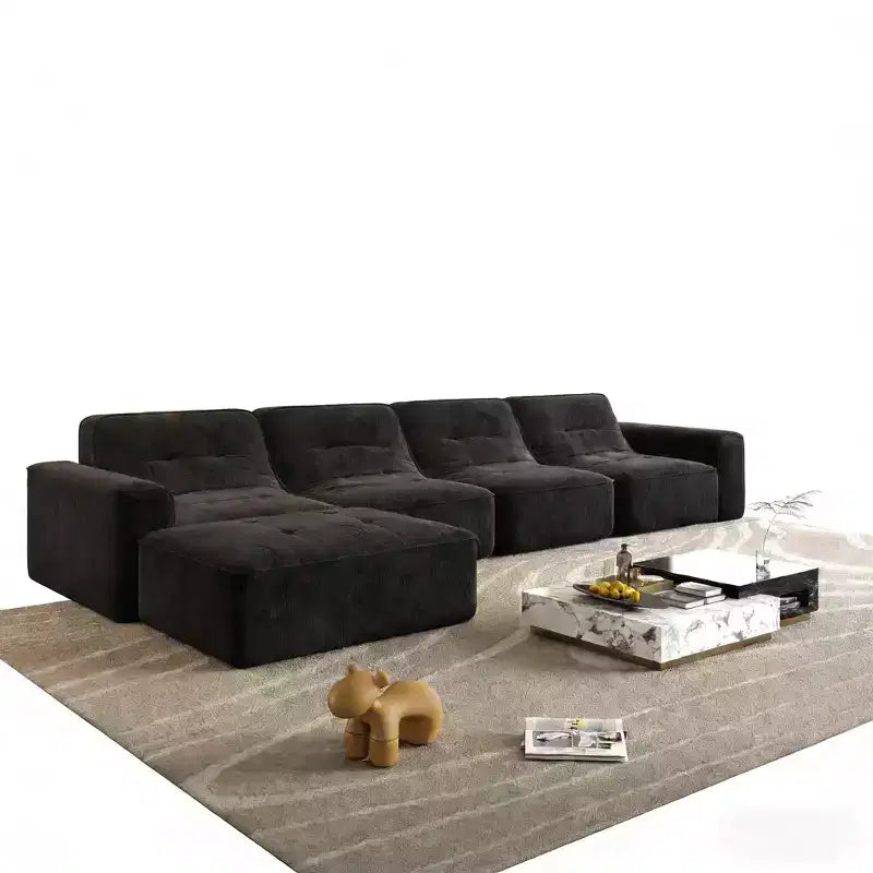143.7Ensemble de canapé modulaire avec pouf amovible, canapé profond capitonné, chaise longue et fauteuil d'appoint, canapé moderne en chenille scintillante pour salon
