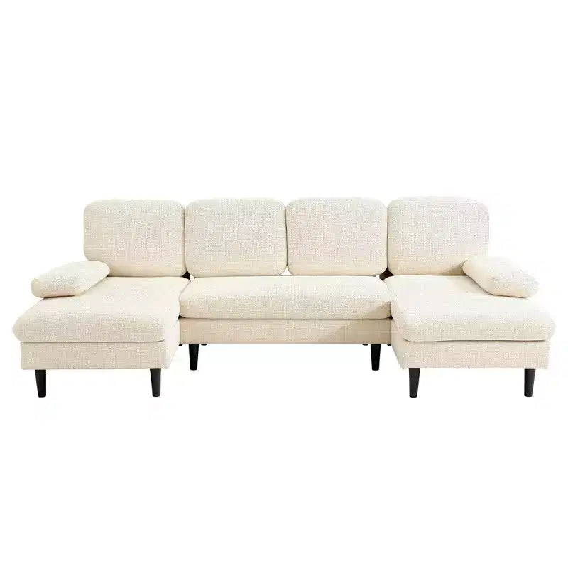 Canapé d'angle en U avec double chaise longue en tissu chenille, 4 places, meuble de salon