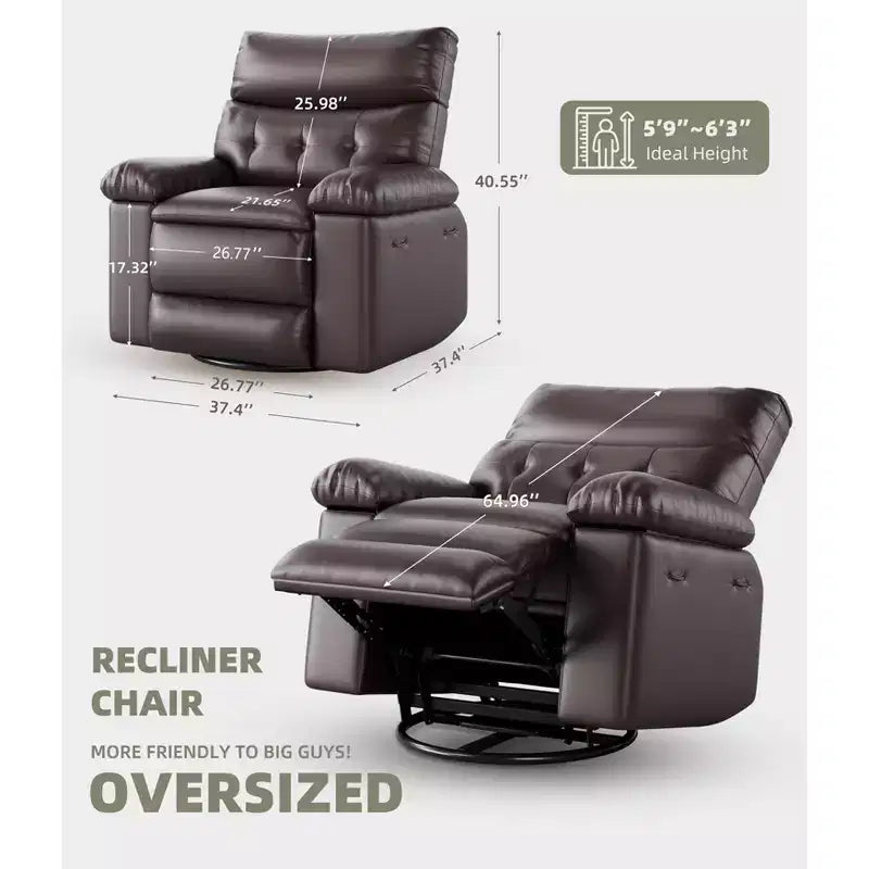 Fauteuil inclinable Acekool surdimensionné pour adultes, fauteuil inclinable manuel en cuir PU extra large, coussin en éponge 1,5 fois plus épais, fauteuil paresseux confortable