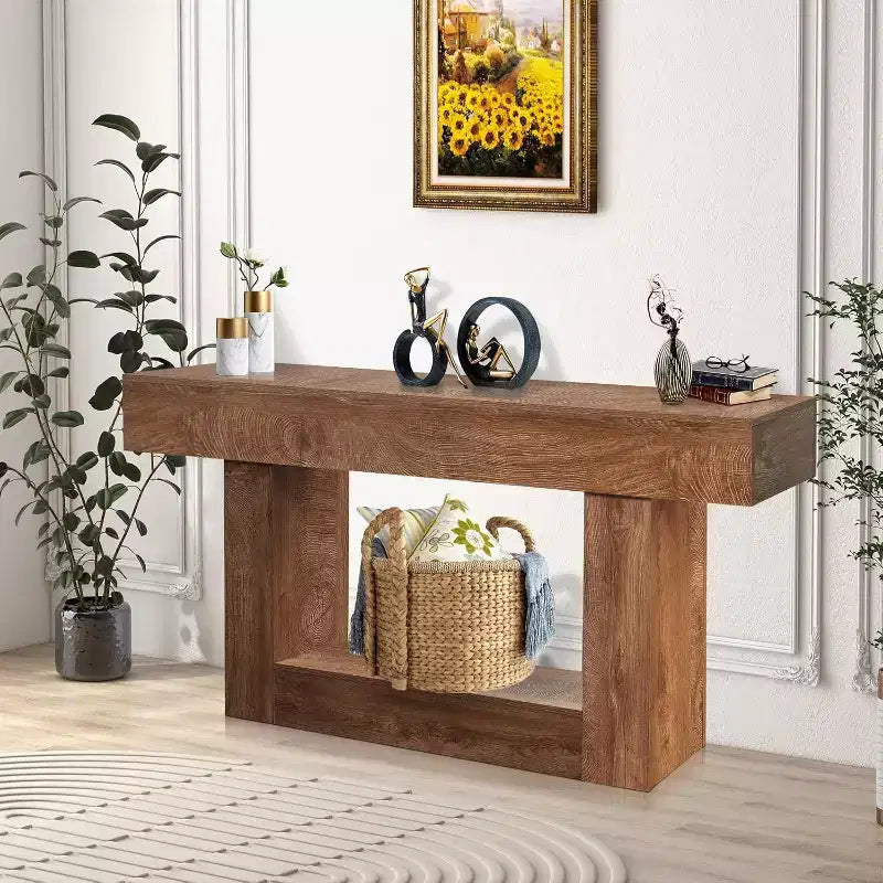 Console Longue de 160 cm pour Entrée, Table Rectangulaire en Bois Derrière Le Canapé, Tables d'Entrée Style Ferme pour Couloir, Hall