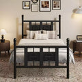 Acekool Industrial Metal Bed Frame, Noise-Free Platform with Under-Bed Storage and Circular Wood Design for Bedroom