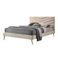 Royal Hampton Twin Size Bed, Chevron Tufted Beige Flannelette Upholstery