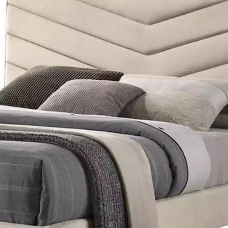 Lit simple Royal Hampton, rembourrage en flanelle beige capitonnée à chevrons