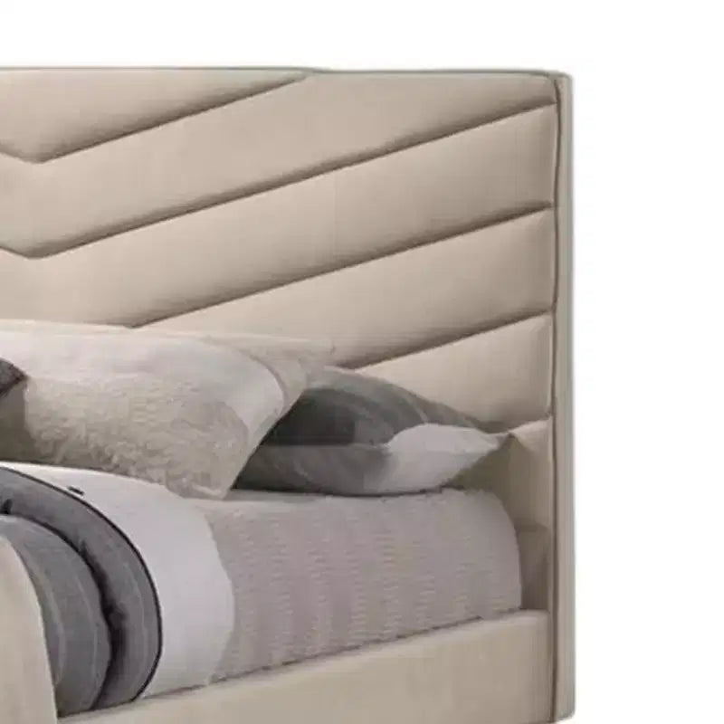 Lit simple Royal Hampton, rembourrage en flanelle beige capitonnée à chevrons