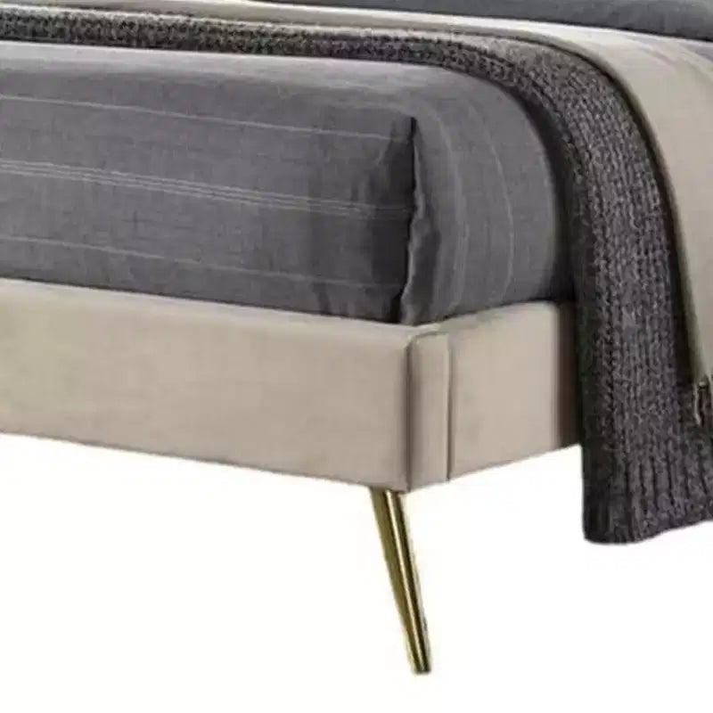 Lit simple Royal Hampton, rembourrage en flanelle beige capitonnée à chevrons