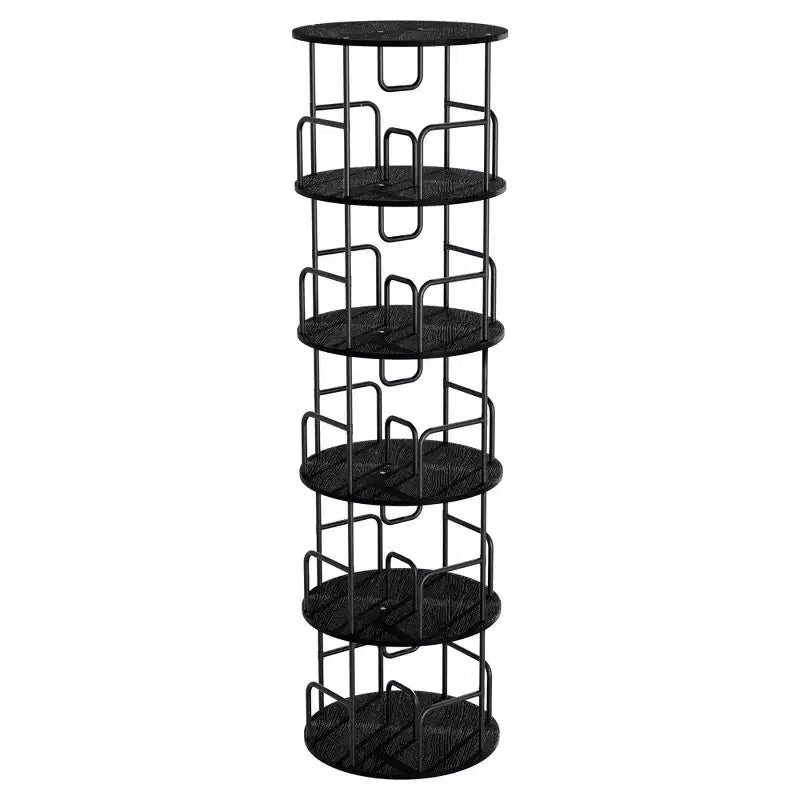 VIYET 62 5-Tier 360 Rotating Bookshelf Tower, Black MDF+Iron Narrow Tall Spinning Bookcase (Space-Saving Storage Organizer)