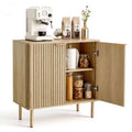 Mid Century Fluted Coffee Bar Cabinet with Adjustable Storage Shelves