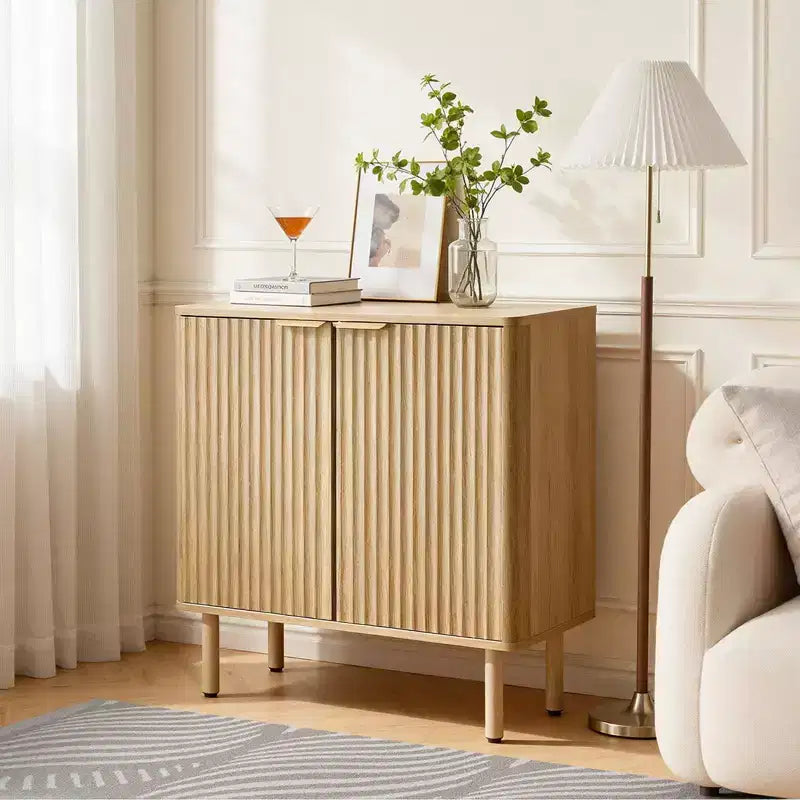 Meuble de bar à café cannelé Mid-Century avec étagères de rangement réglables