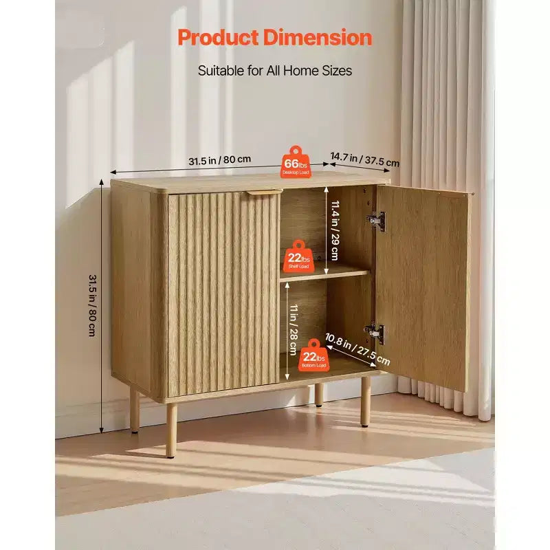 Meuble de bar à café cannelé Mid-Century avec étagères de rangement réglables