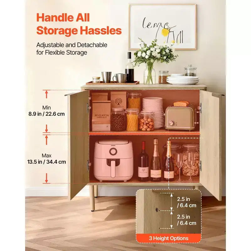 Meuble de bar à café cannelé Mid-Century avec étagères de rangement réglables