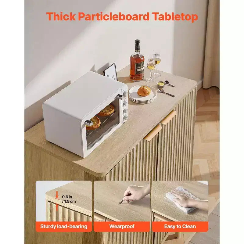 Meuble de bar à café cannelé Mid-Century avec étagères de rangement réglables