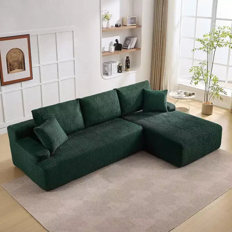 Canapé sectionnel en L Cloud de 244 cm avec méridienne, canapé en velours côtelé sans ossature avec siège profond, canapé rembourré modulaire moderne, aucun assemblage requis
