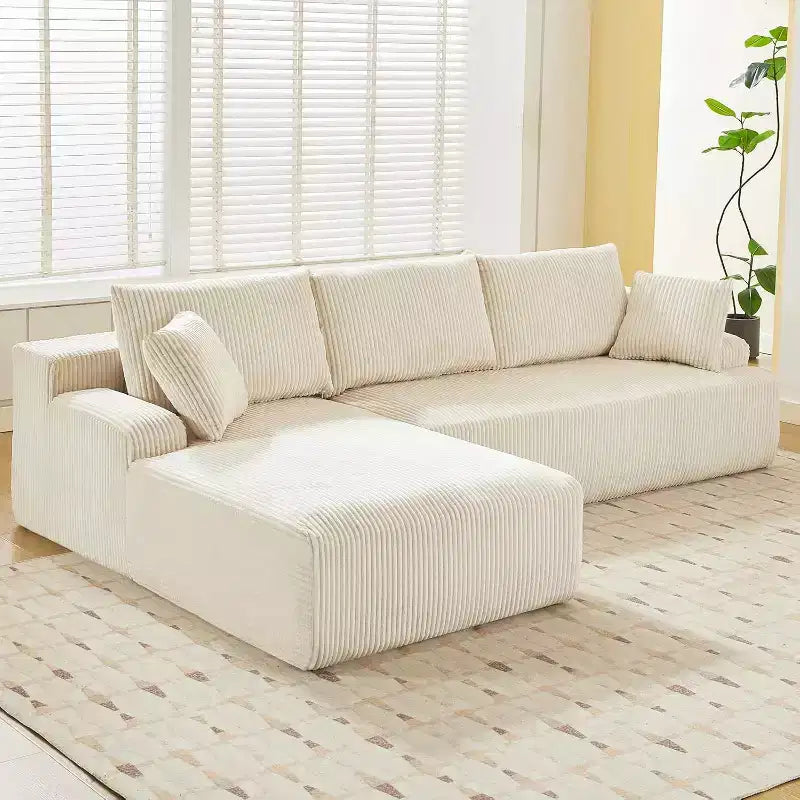 Canapé sectionnel en L Cloud de 244 cm avec méridienne, canapé en velours côtelé sans ossature avec siège profond, canapé rembourré modulaire moderne, aucun assemblage requis