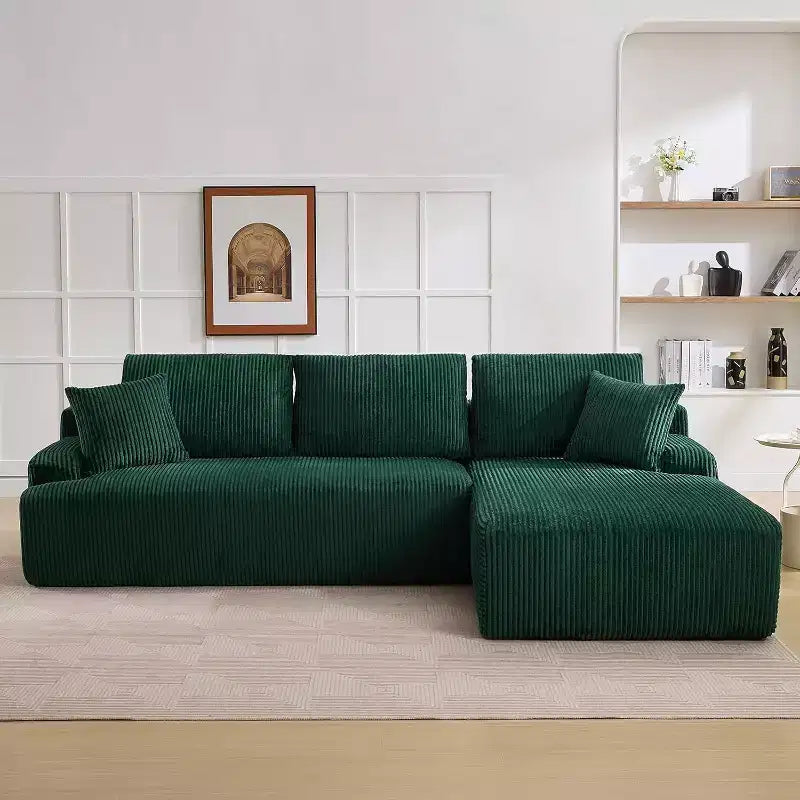 Canapé sectionnel en L Cloud de 244 cm avec méridienne, canapé en velours côtelé sans ossature avec siège profond, canapé rembourré modulaire moderne, aucun assemblage requis