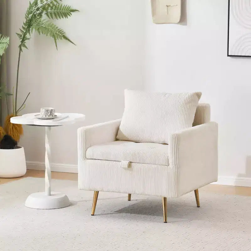 Furniliving Cozy Corduroy Single Seat Sofa with Lift-Up Storage & Side Pocket
