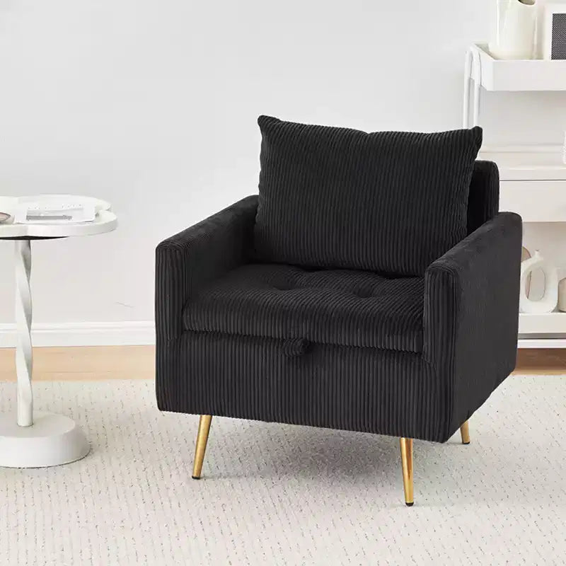 Canapé individuel en velours côtelé douillet avec rangement relevable et poche latérale
