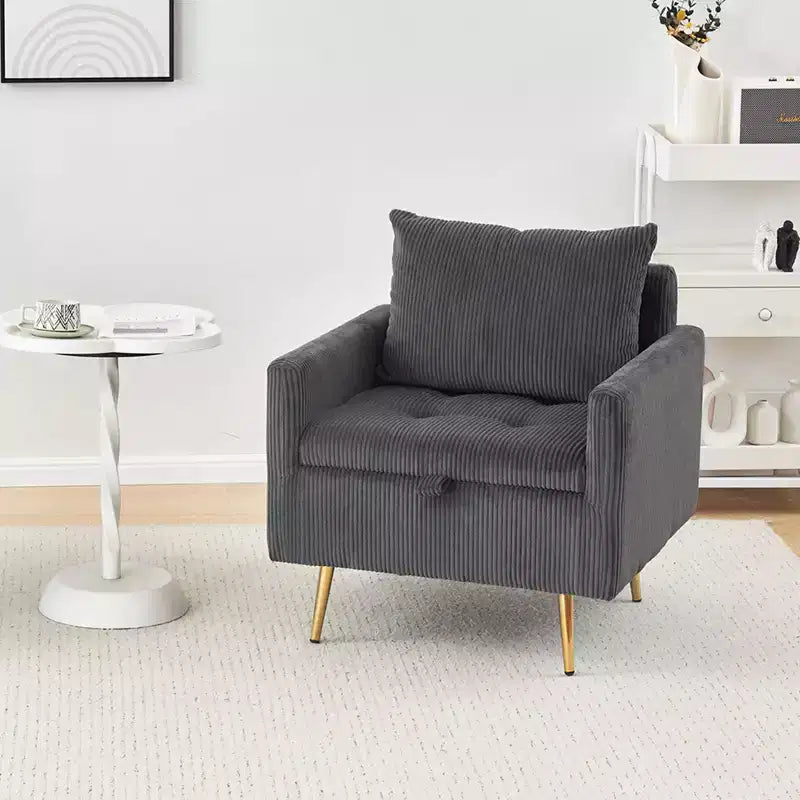 Canapé individuel en velours côtelé douillet avec rangement relevable et poche latérale