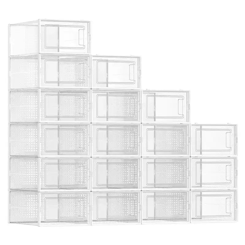 Boîtes à chaussures – Lot de 18 organisateurs de rangement pour chaussures – Boîtes en plastique transparentes empilables