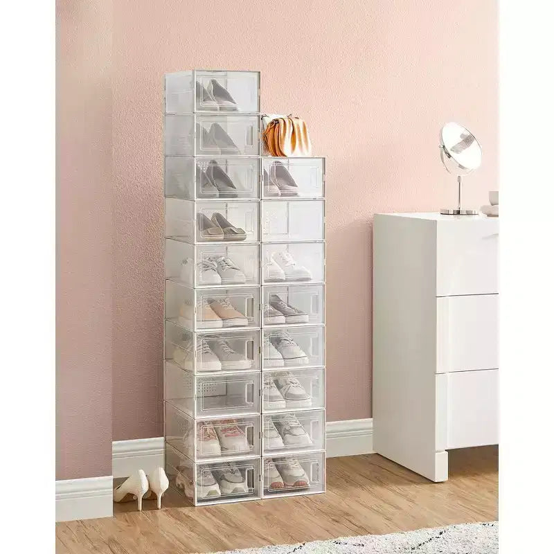 Boîtes à chaussures – Lot de 18 organisateurs de rangement pour chaussures – Boîtes en plastique transparentes empilables