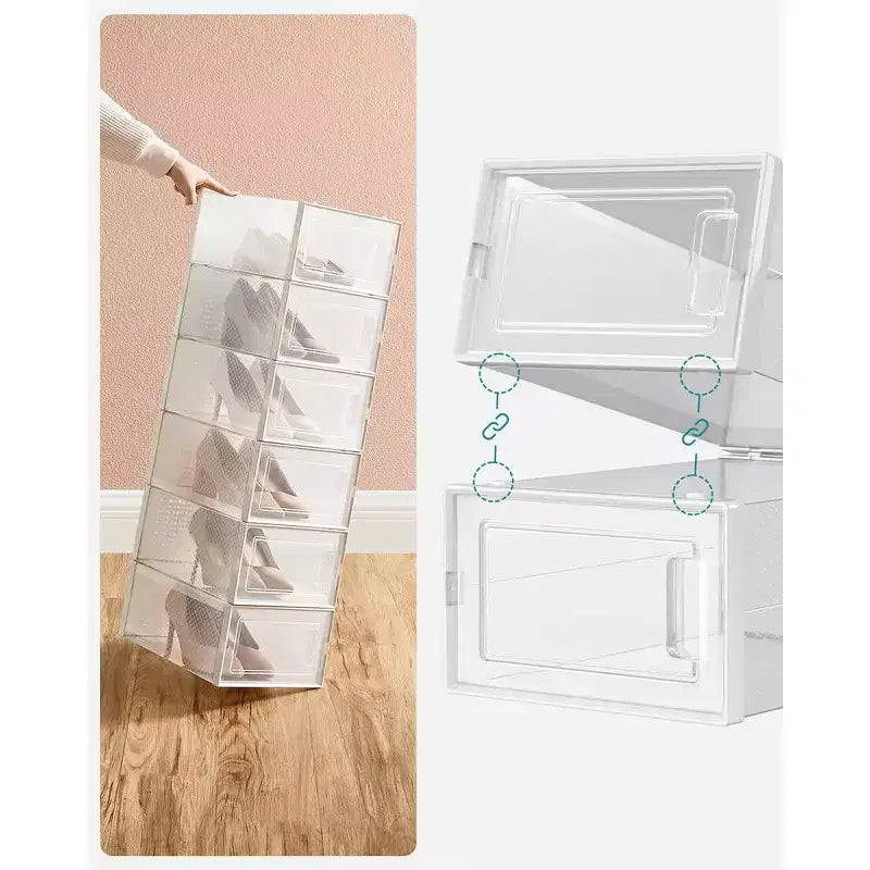 Boîtes à chaussures – Lot de 18 organisateurs de rangement pour chaussures – Boîtes en plastique transparentes empilables