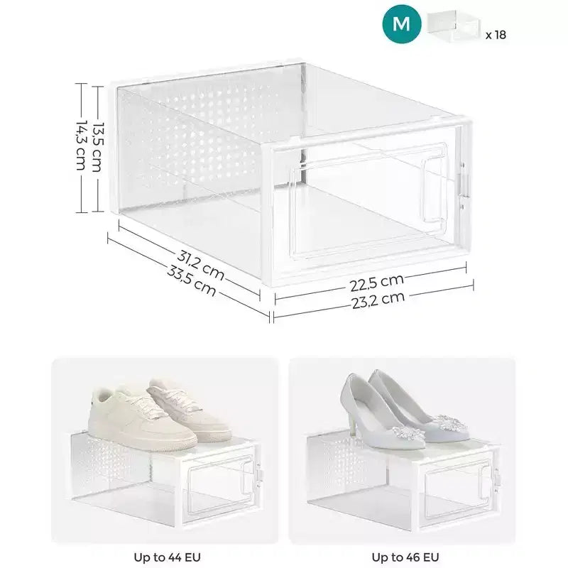 Boîtes à chaussures – Lot de 18 organisateurs de rangement pour chaussures – Boîtes en plastique transparentes empilables