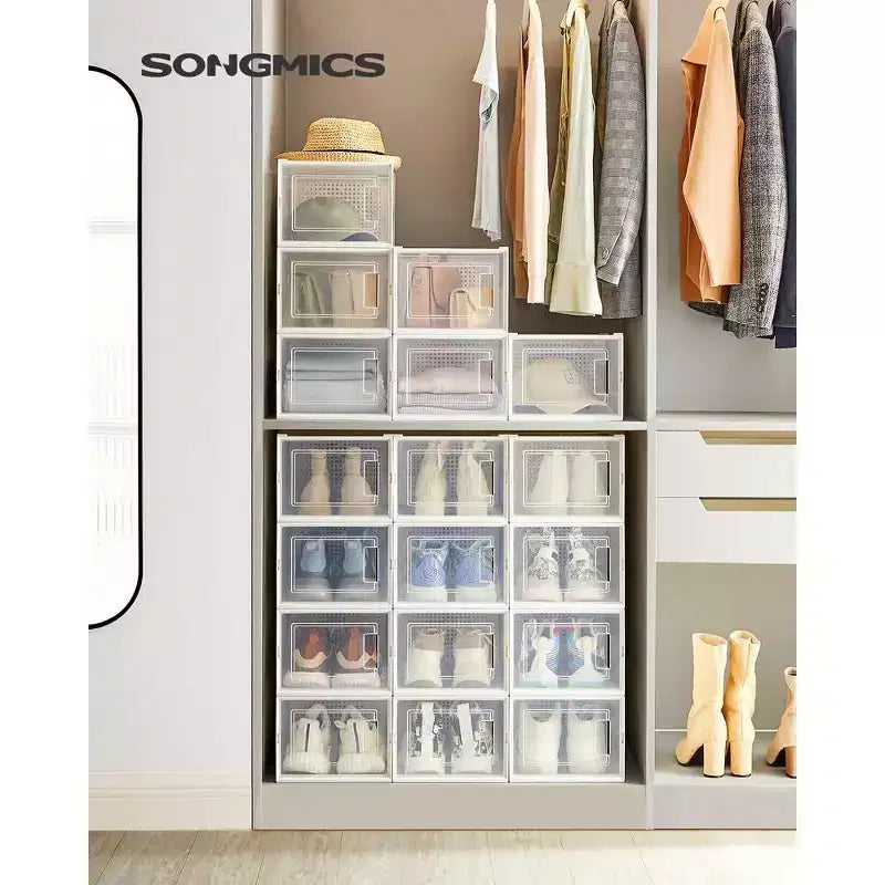 Boîtes à chaussures – Lot de 18 organisateurs de rangement pour chaussures – Boîtes en plastique transparentes empilables