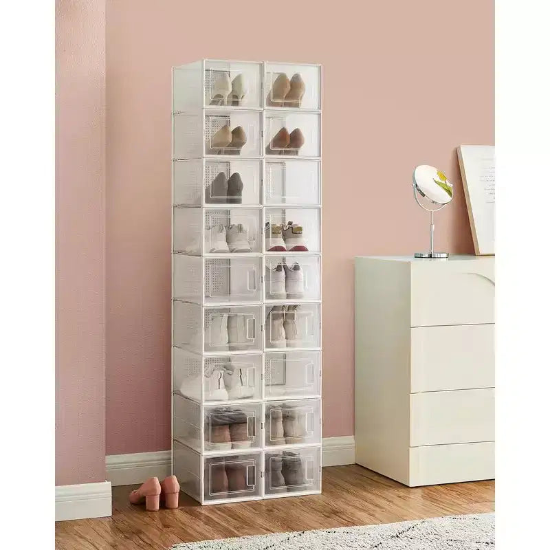Boîtes à chaussures – Lot de 18 organisateurs de rangement pour chaussures – Boîtes en plastique transparentes empilables