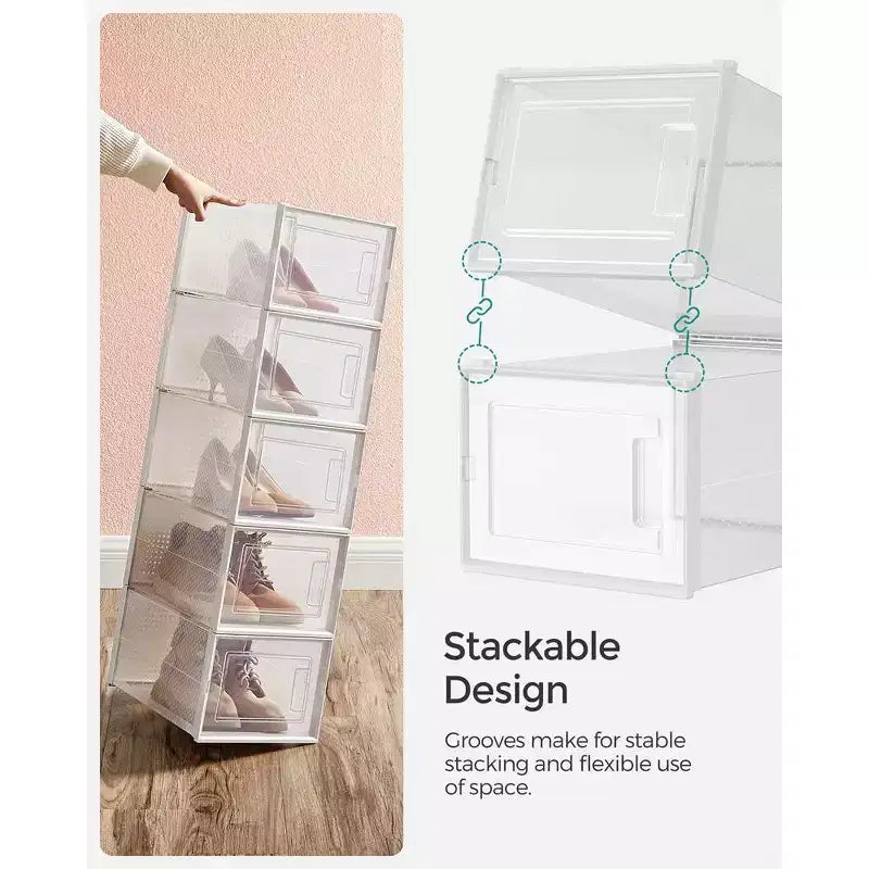 Boîtes à chaussures – Lot de 18 organisateurs de rangement pour chaussures – Boîtes en plastique transparentes empilables