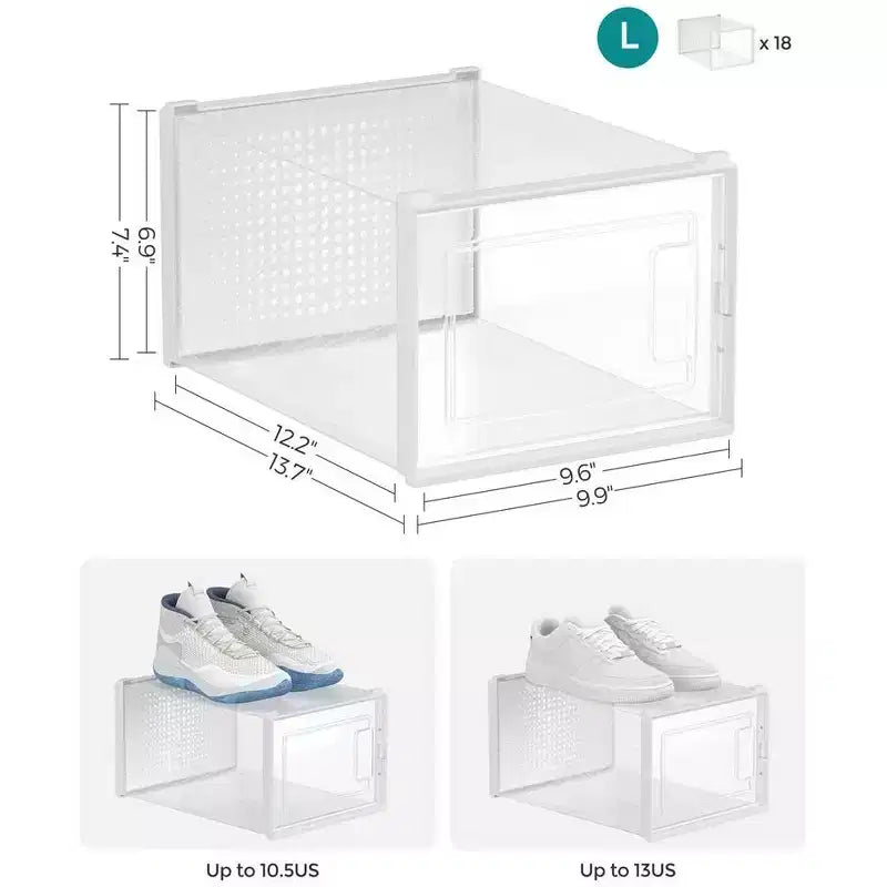 Boîtes à chaussures – Lot de 18 organisateurs de rangement pour chaussures – Boîtes en plastique transparentes empilables