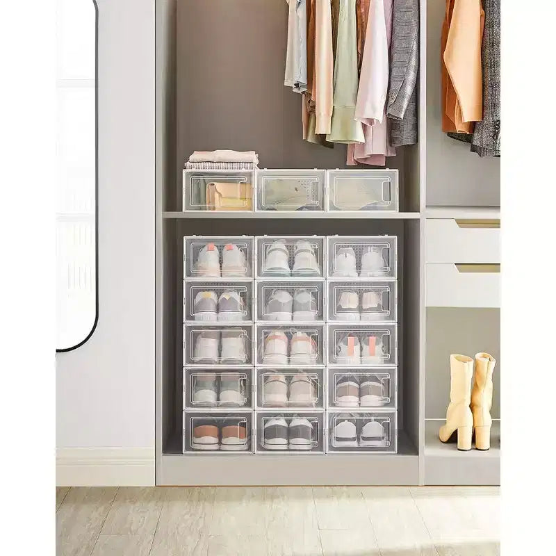 Boîtes à chaussures – Lot de 18 organisateurs de rangement pour chaussures – Boîtes en plastique transparentes empilables