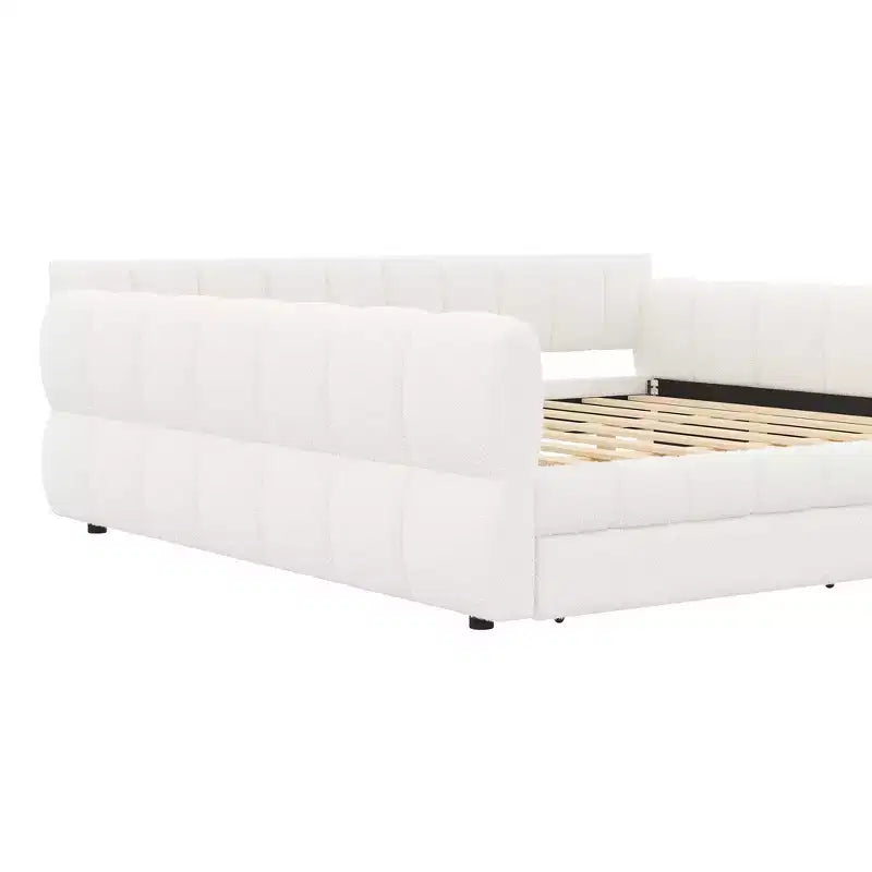 Lit plateforme rembourré King Size avec port USB et 2 tiroirs