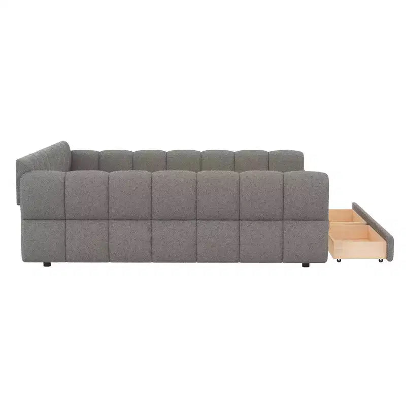 Lit plateforme rembourré King Size avec port USB et 2 tiroirs
