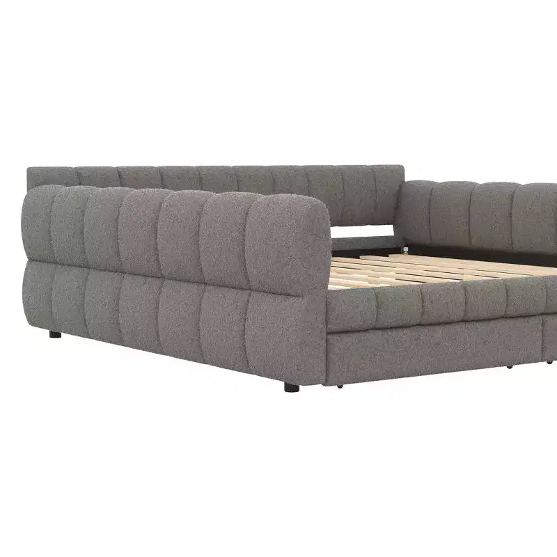 Lit plateforme rembourré King Size avec port USB et 2 tiroirs