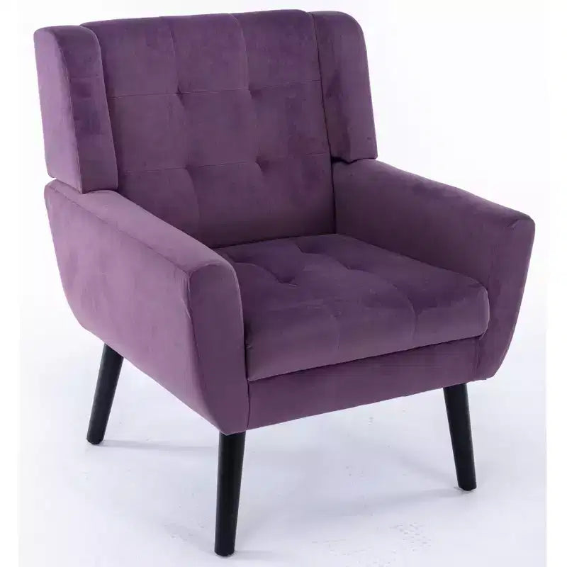 Fauteuil d'appoint rembourré en velours 75 L x 75 P x 88 H cm Assise capitonnée Dossier incurvé Pieds en bois noir pour salon et chambre