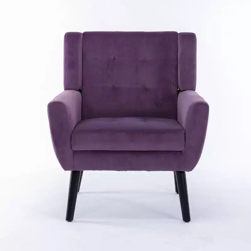 Fauteuil d'appoint rembourré en velours 75 L x 75 P x 88 H cm Assise capitonnée Dossier incurvé Pieds en bois noir pour salon et chambre