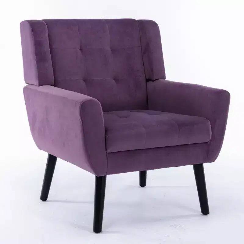 Fauteuil d'appoint rembourré en velours 75 L x 75 P x 88 H cm Assise capitonnée Dossier incurvé Pieds en bois noir pour salon et chambre