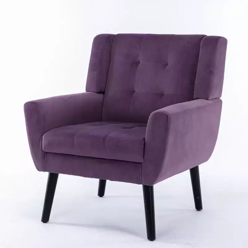 Fauteuil d'appoint rembourré en velours 75 L x 75 P x 88 H cm Assise capitonnée Dossier incurvé Pieds en bois noir pour salon et chambre
