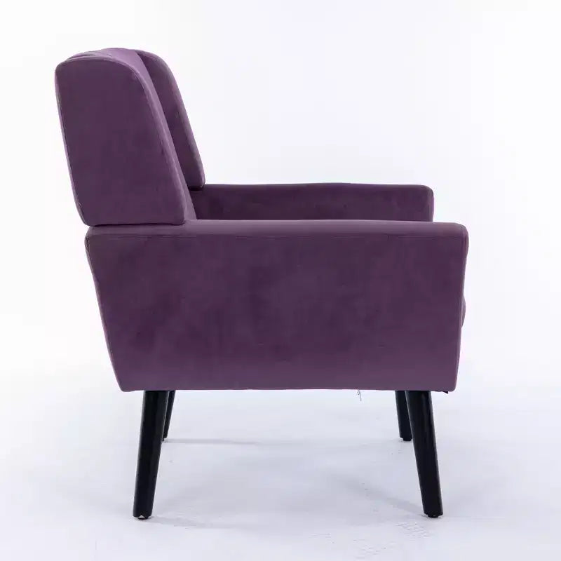 Fauteuil d'appoint rembourré en velours 75 L x 75 P x 88 H cm Assise capitonnée Dossier incurvé Pieds en bois noir pour salon et chambre