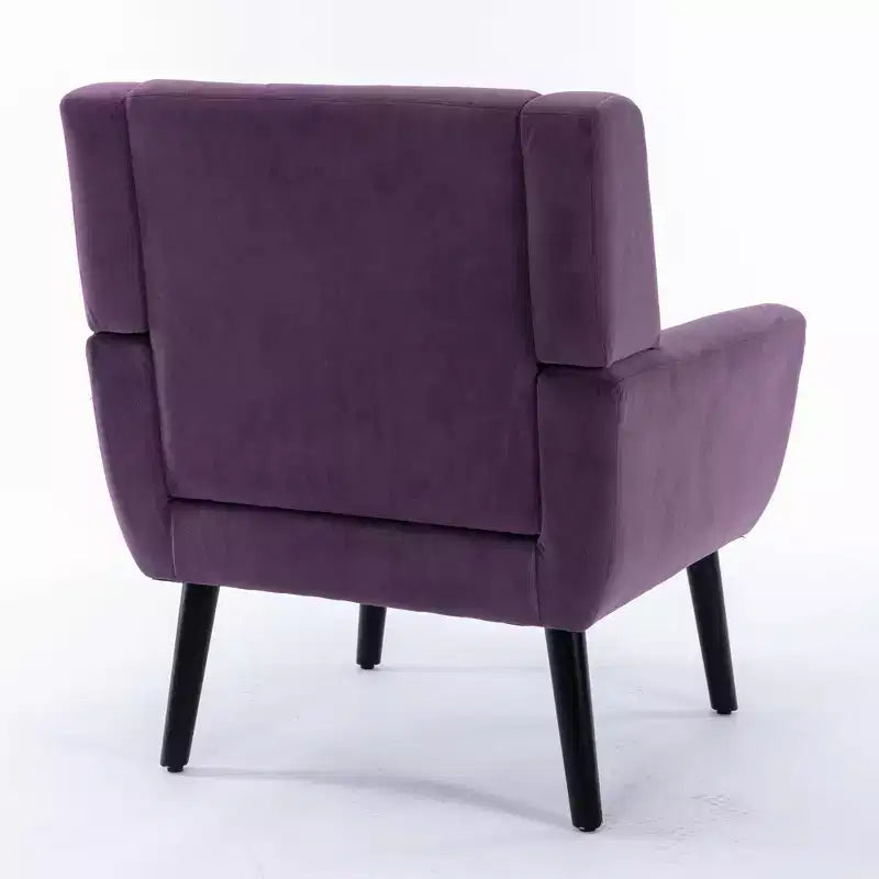 Fauteuil d'appoint rembourré en velours 75 L x 75 P x 88 H cm Assise capitonnée Dossier incurvé Pieds en bois noir pour salon et chambre